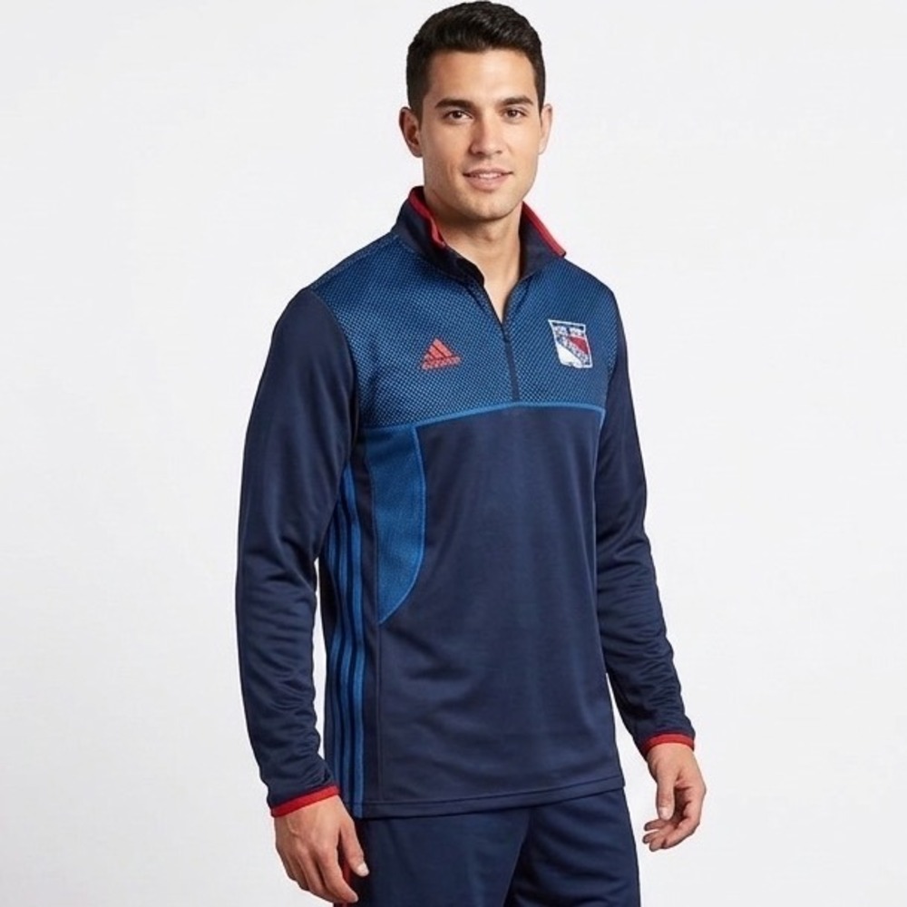 Adidas NHL New York Rangers Pullover Jacket Mens Large 1/4‎ Zip Rear